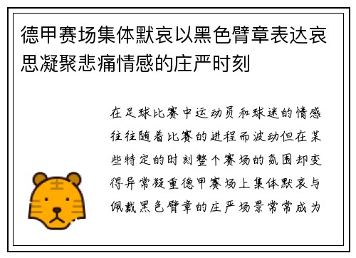 德甲赛场集体默哀以黑色臂章表达哀思凝聚悲痛情感的庄严时刻